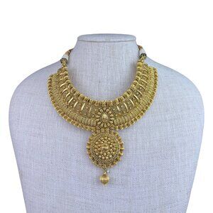 Bridal Gold Tone Indian Choker Necklace Traditional  Jewelry Beaded Tie Closure
